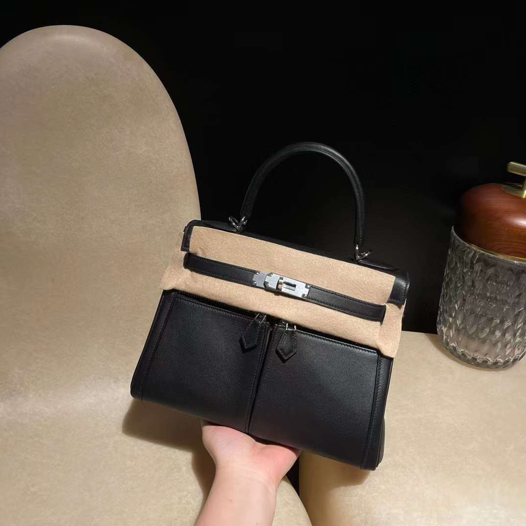 HERMES KELLY LAKIS 28CM SWIFT 89黑色 銀扣