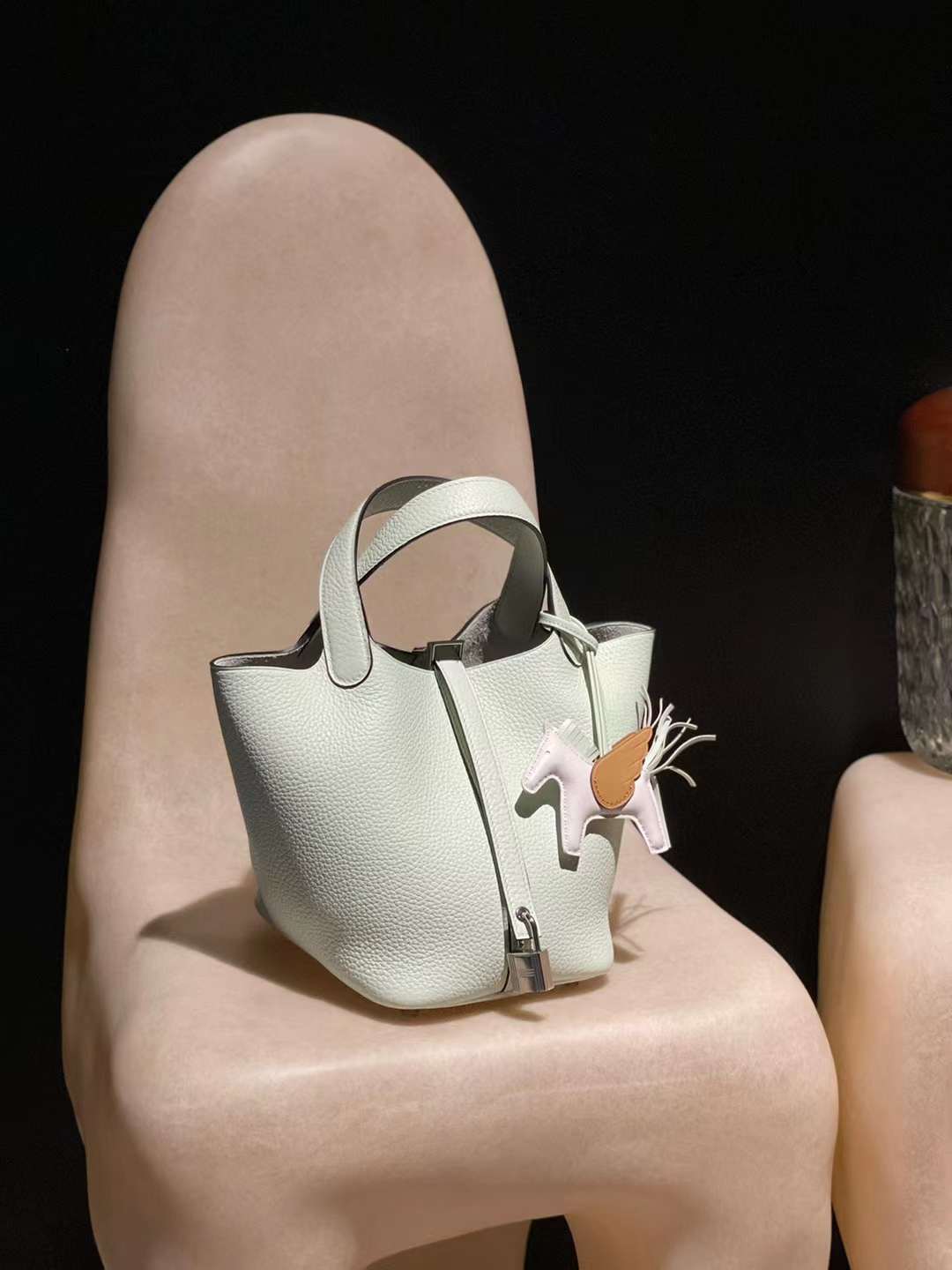 HERMES PICOTIN CLEMENCE皮0S氣泡綠 銀扣 菜籃子 18CM