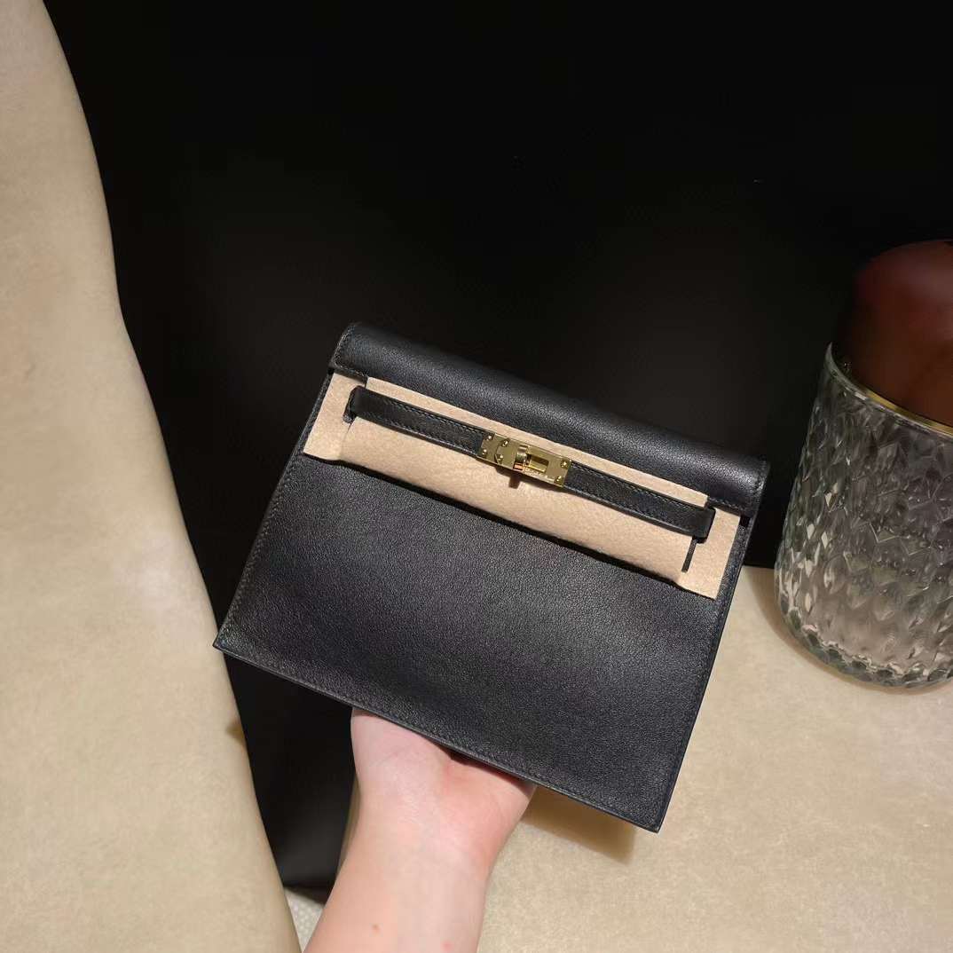 HERMES KELLY DANCE SWIFT 皮 89 黑色 金扣