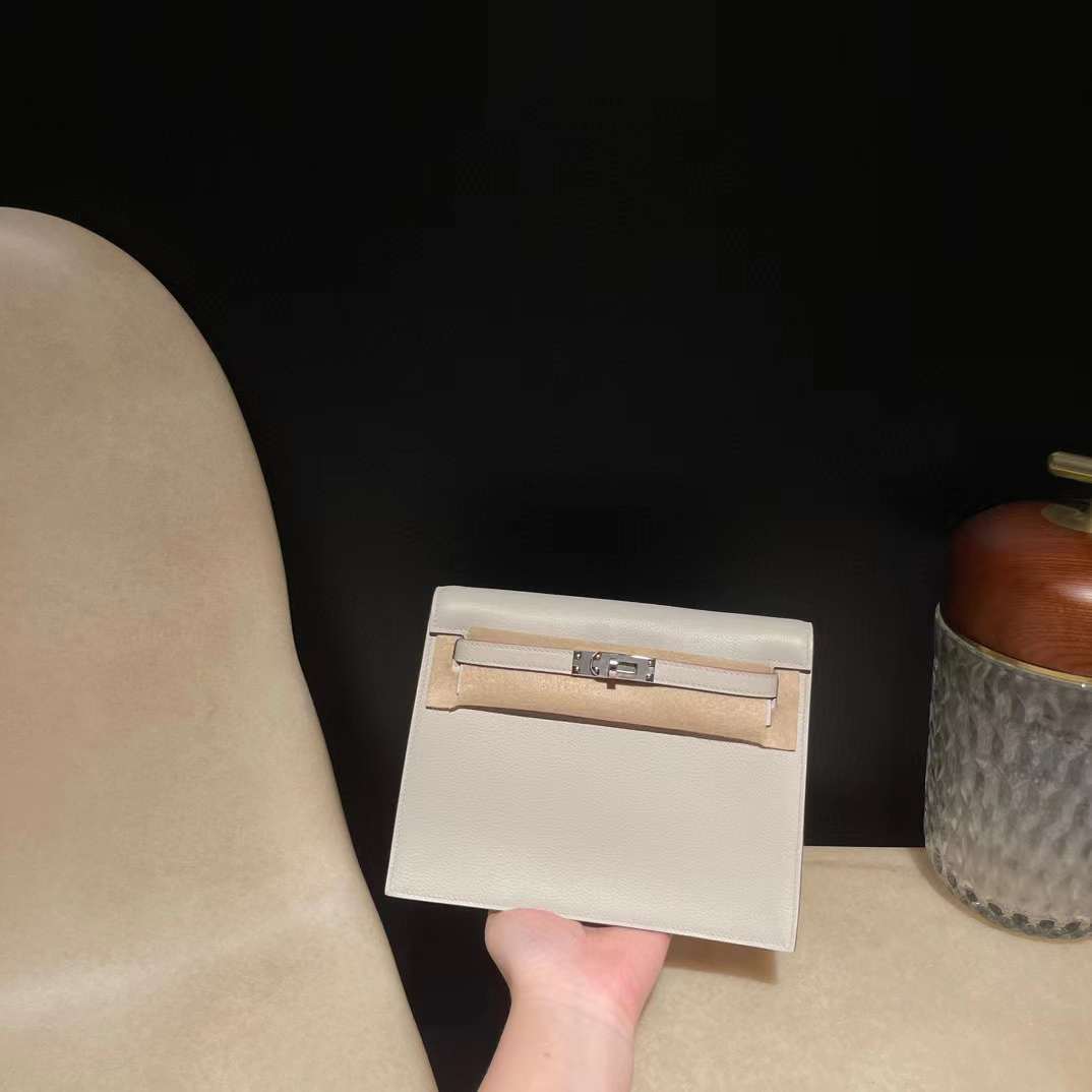 HERMES KELLY DANCE EVERCOLOR皮 80 珍珠灰 銀釦