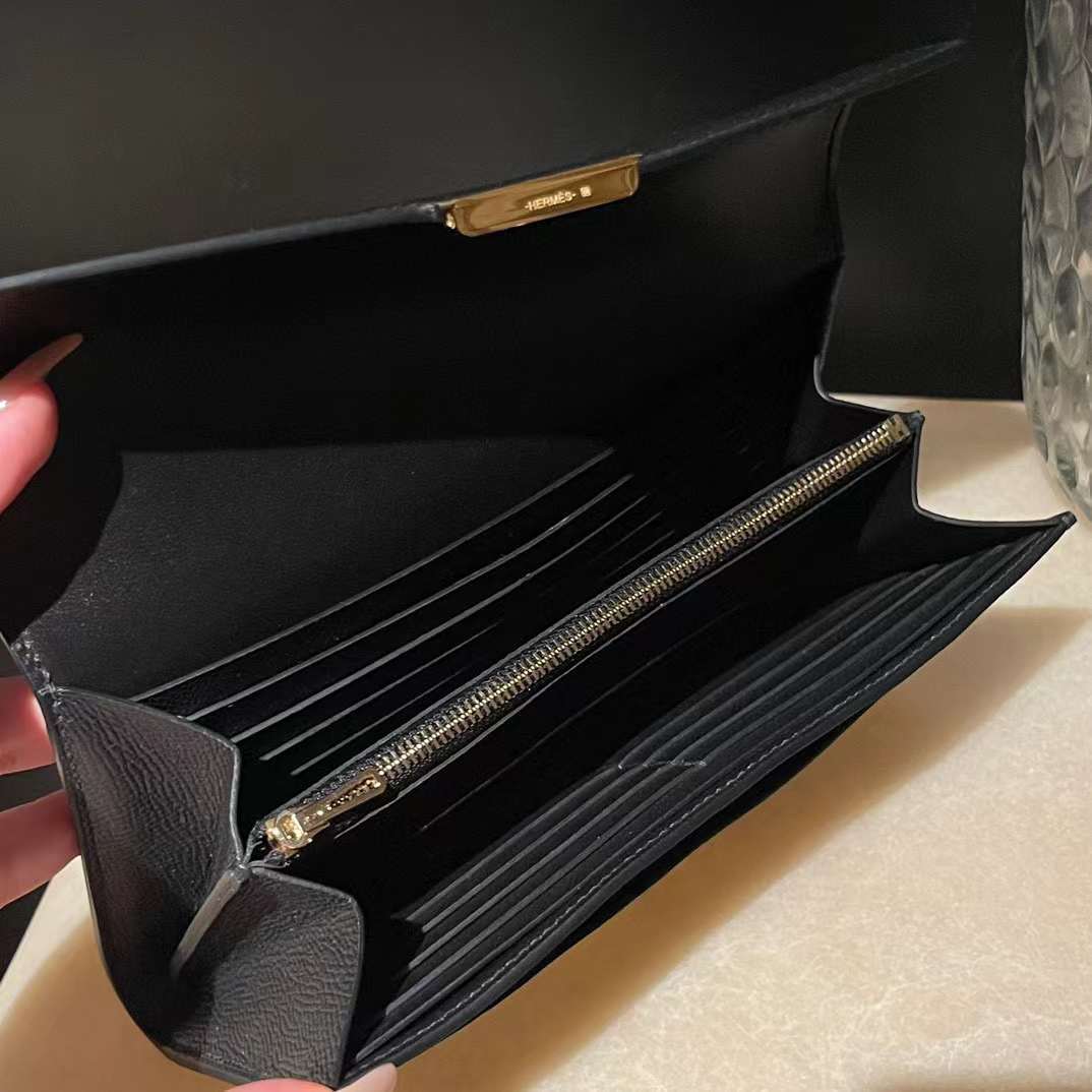 HERMES CONSTANCE EPSOM皮 89 黑色 金扣長夾/手拿包