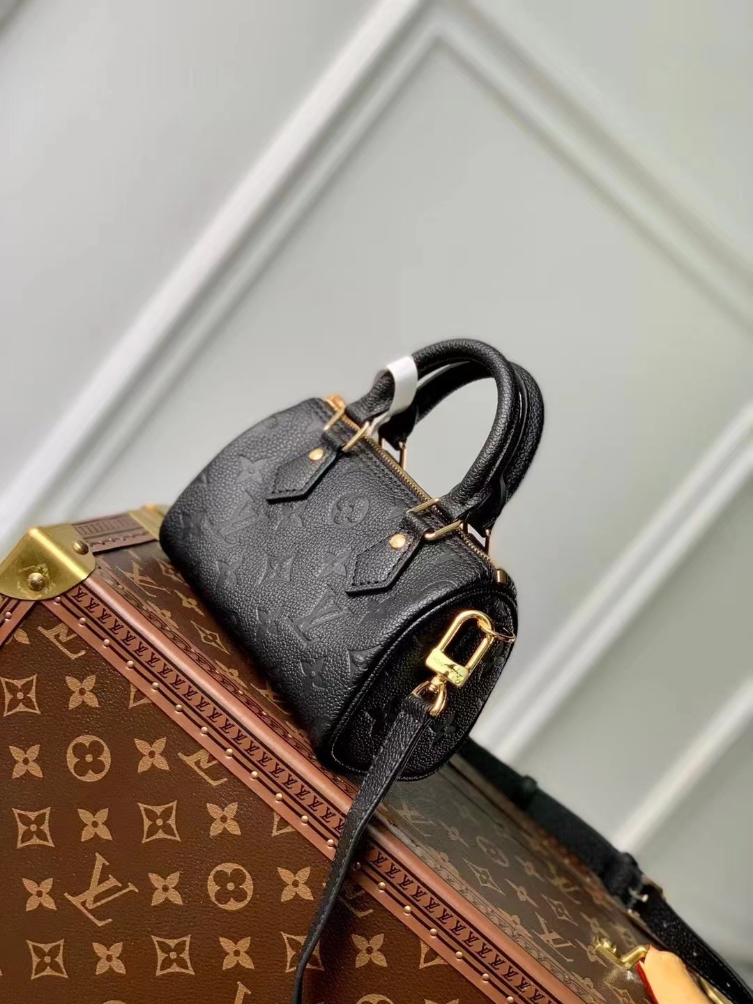 LV NANO MINI SPEEDY 黑壓紋波士頓包 M82450