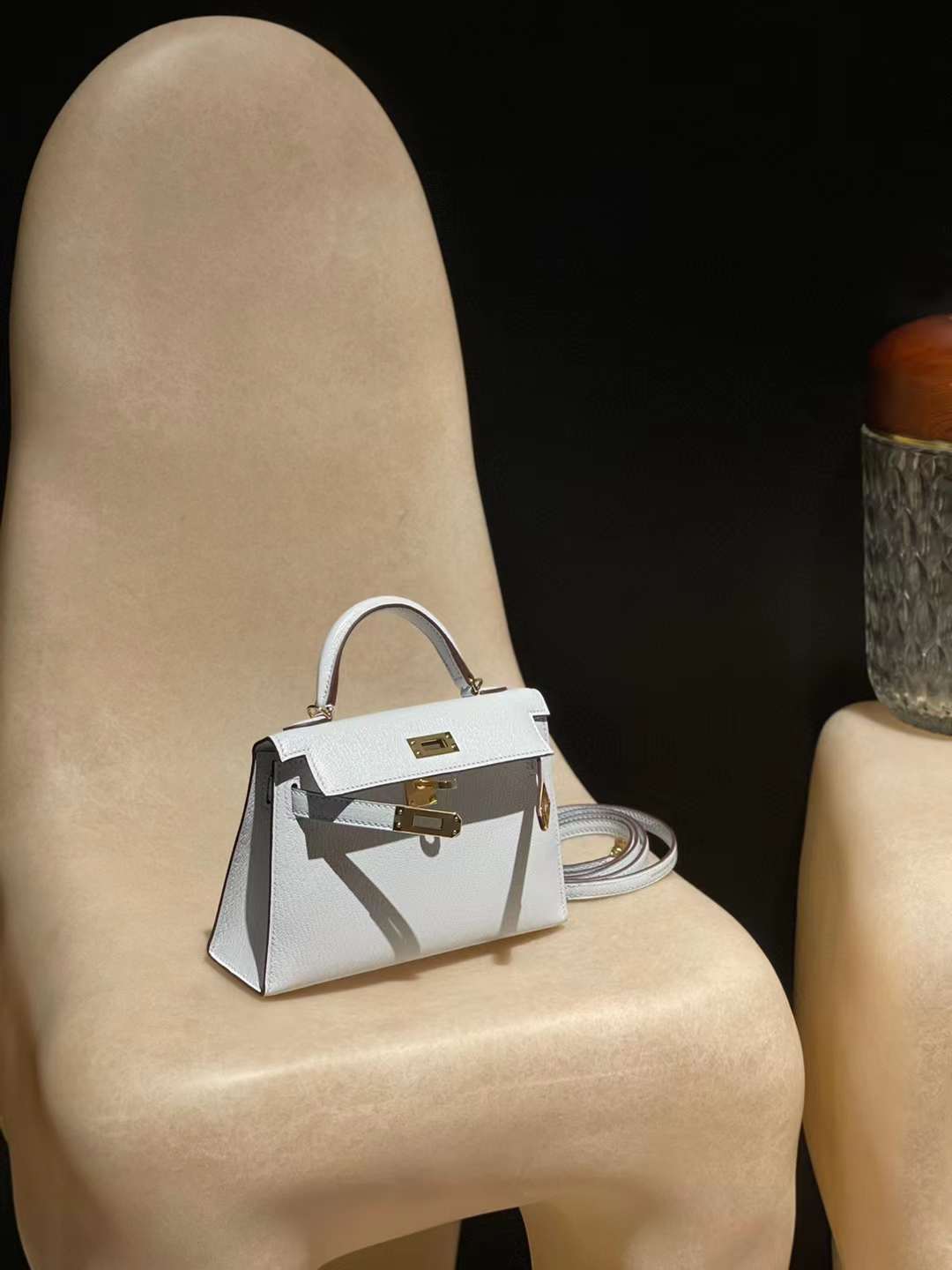 HERMES MINI KELLY 二代 山羊皮 T0 霧霾藍 金扣