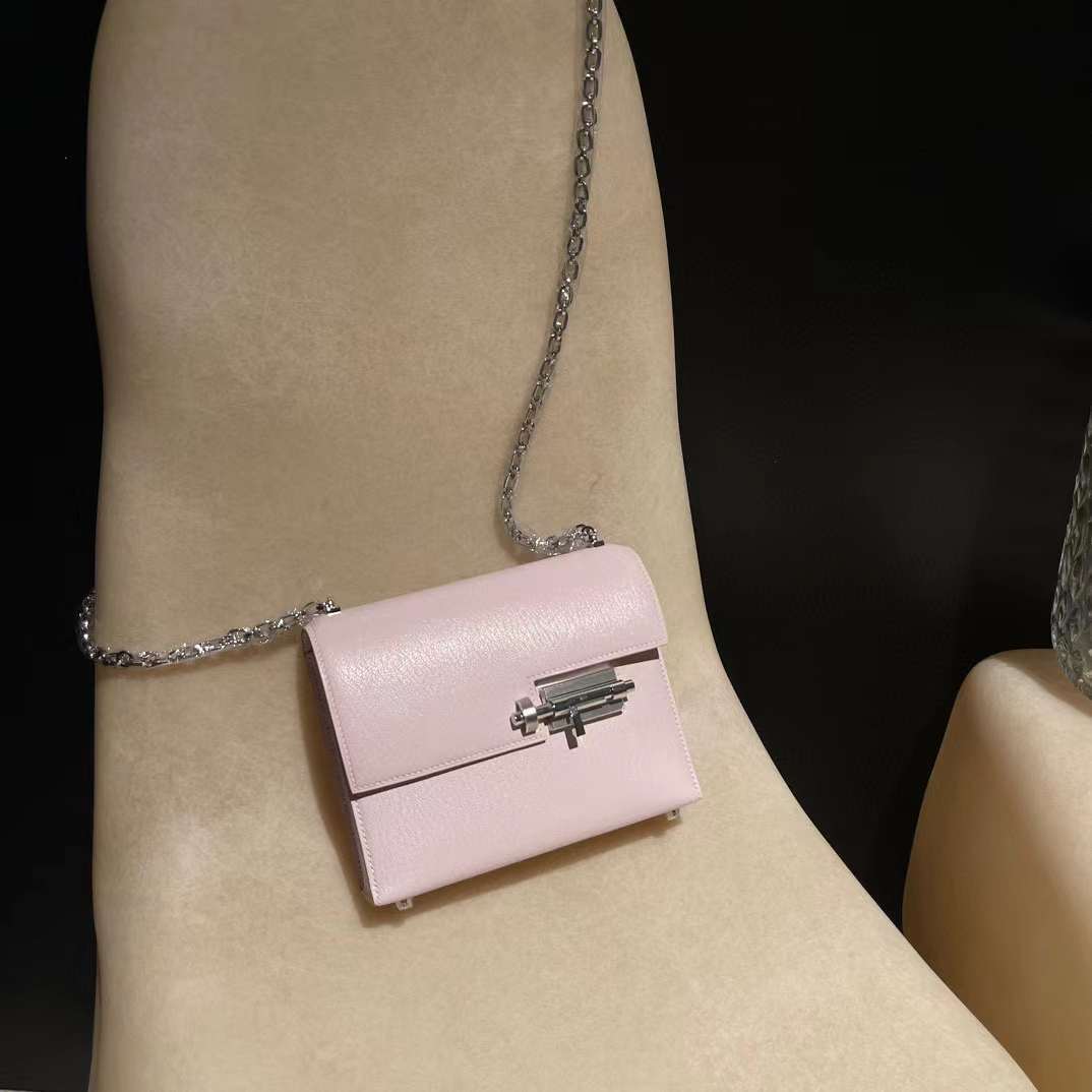HERMES VERROU 17CM 山羊皮 09 夢幻粉紫 銀扣