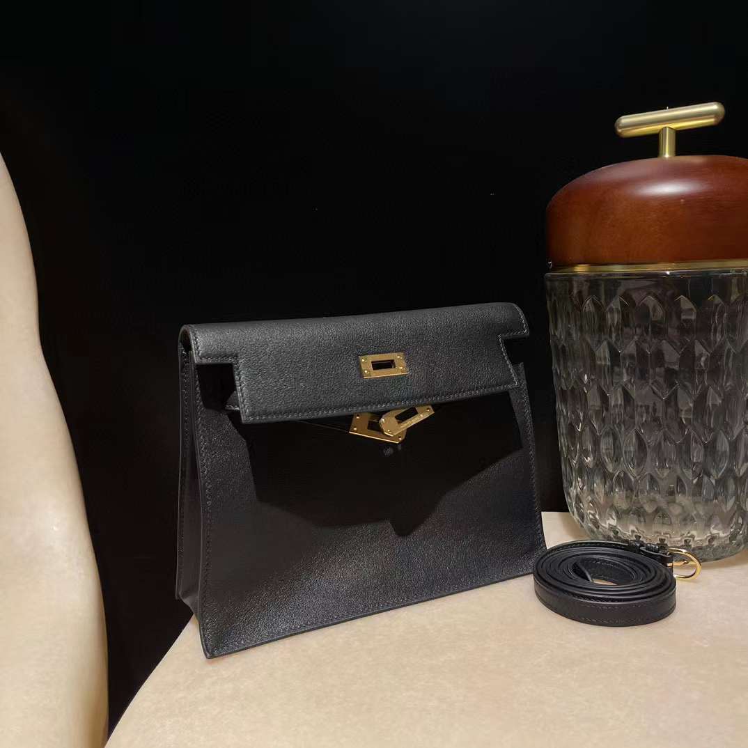 HERMES KELLY DANCE SWIFT 皮 89 黑色 金扣