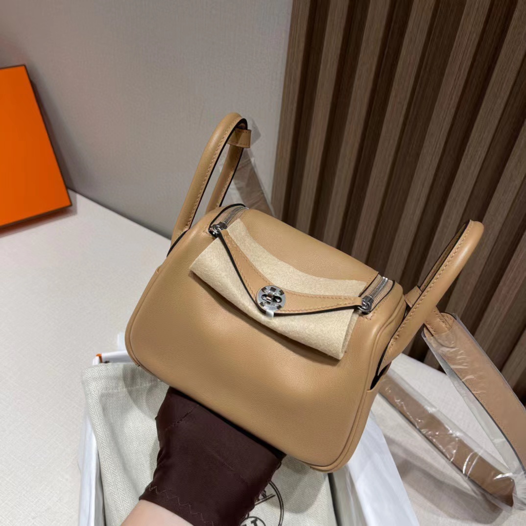 HERMES LINDY SWIFT皮 0M瑪莎拉茶色轉釦手提/肩背兩用包