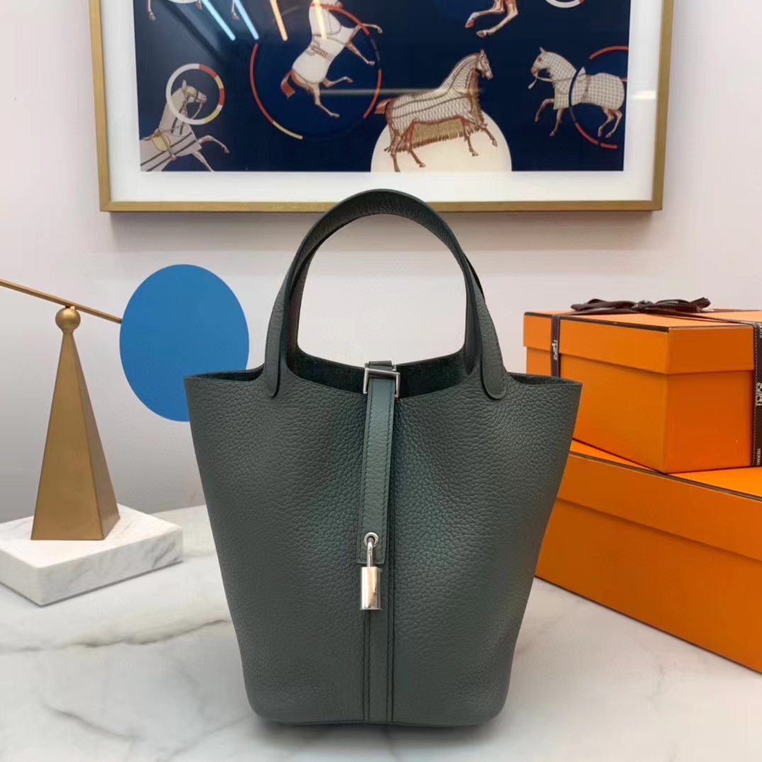 HERMES PICOTIN LOCK 銀釦 60 松柏綠菜籃子 18/22
