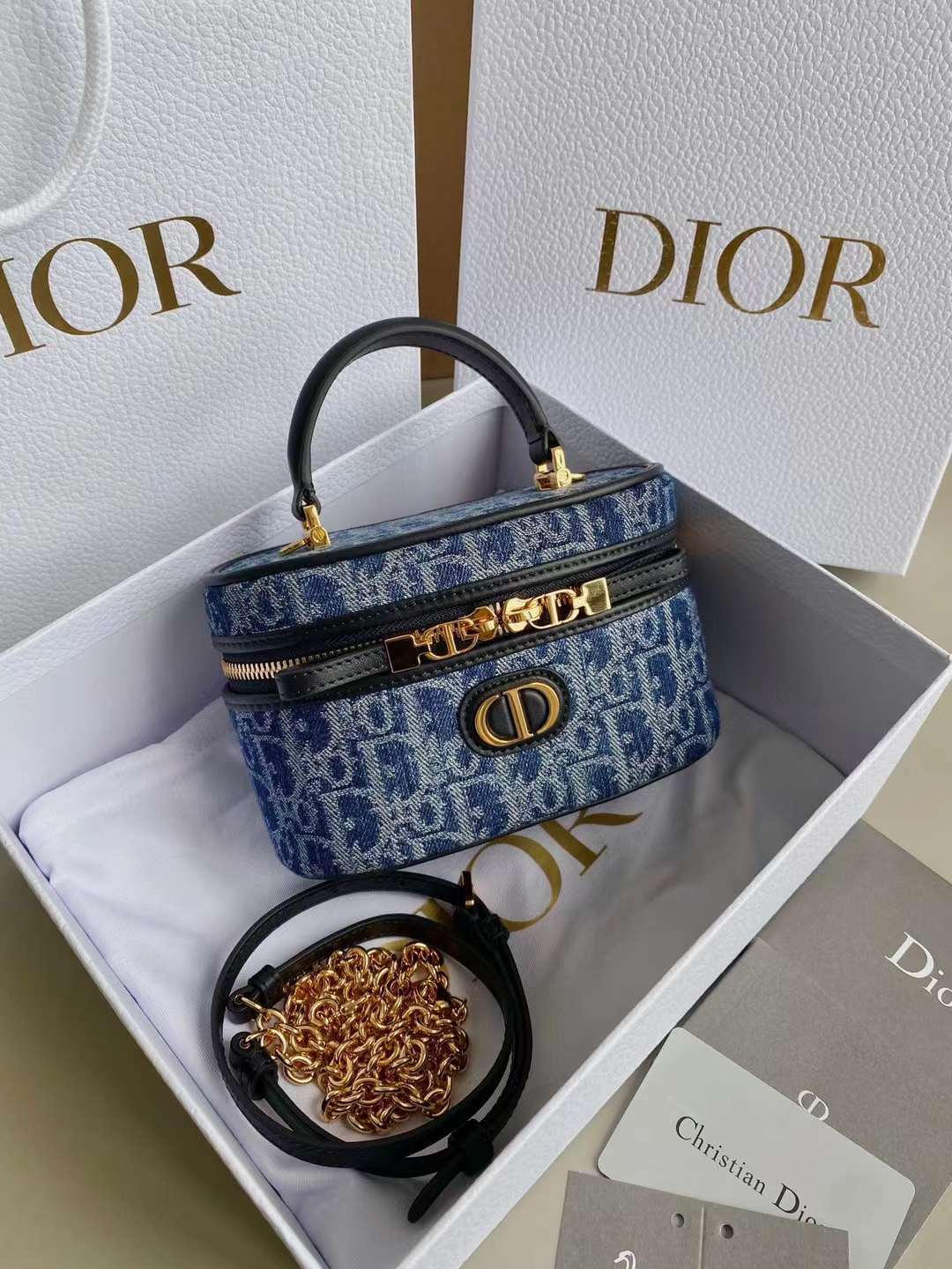 DIOR CARO MINI VANITY 化妝盒包 牛仔藍