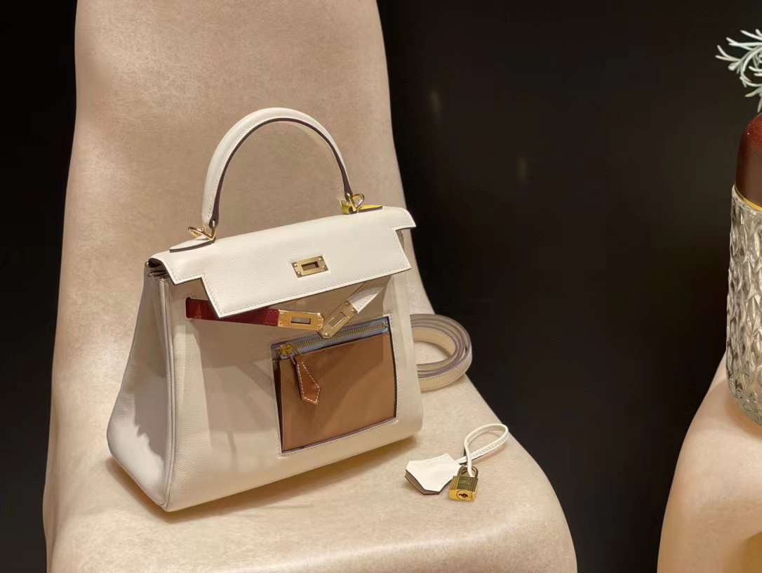 HERMES KELLY 25 COLORMATIC SWIFT皮 I2奶油白 銀釦