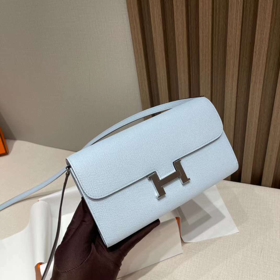 HERMES CONSTANCE LONG TO GO WOC BAG T0 霧藍色銀扣