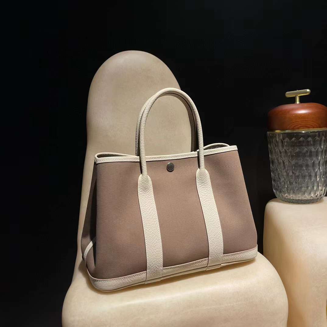 HERMES GARDEN PARTY BAG TPM 帆布大象灰拼奶昔白 30CM