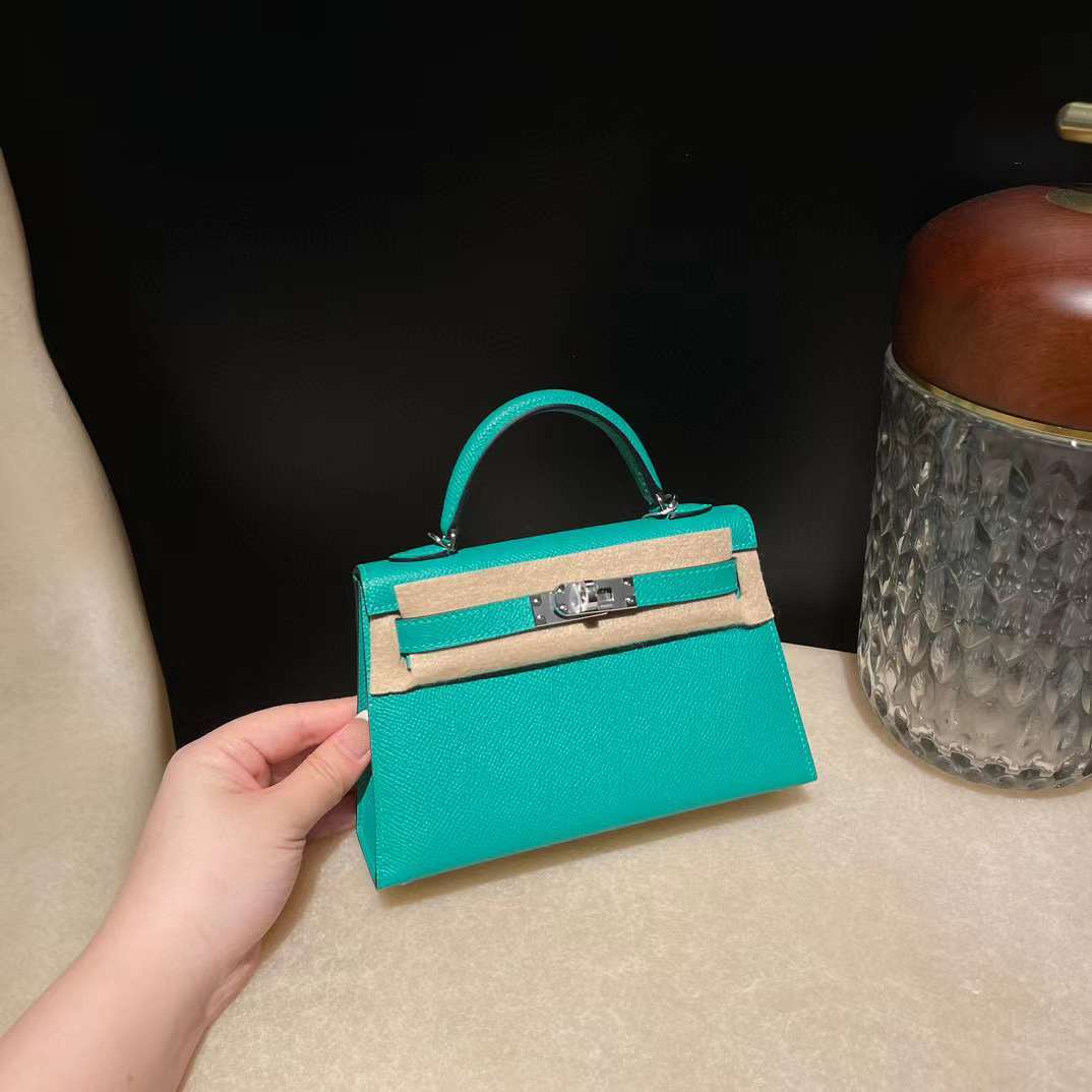 HERMES MINI KELLY 二代EPSOM皮 O6 帝王綠 銀釦