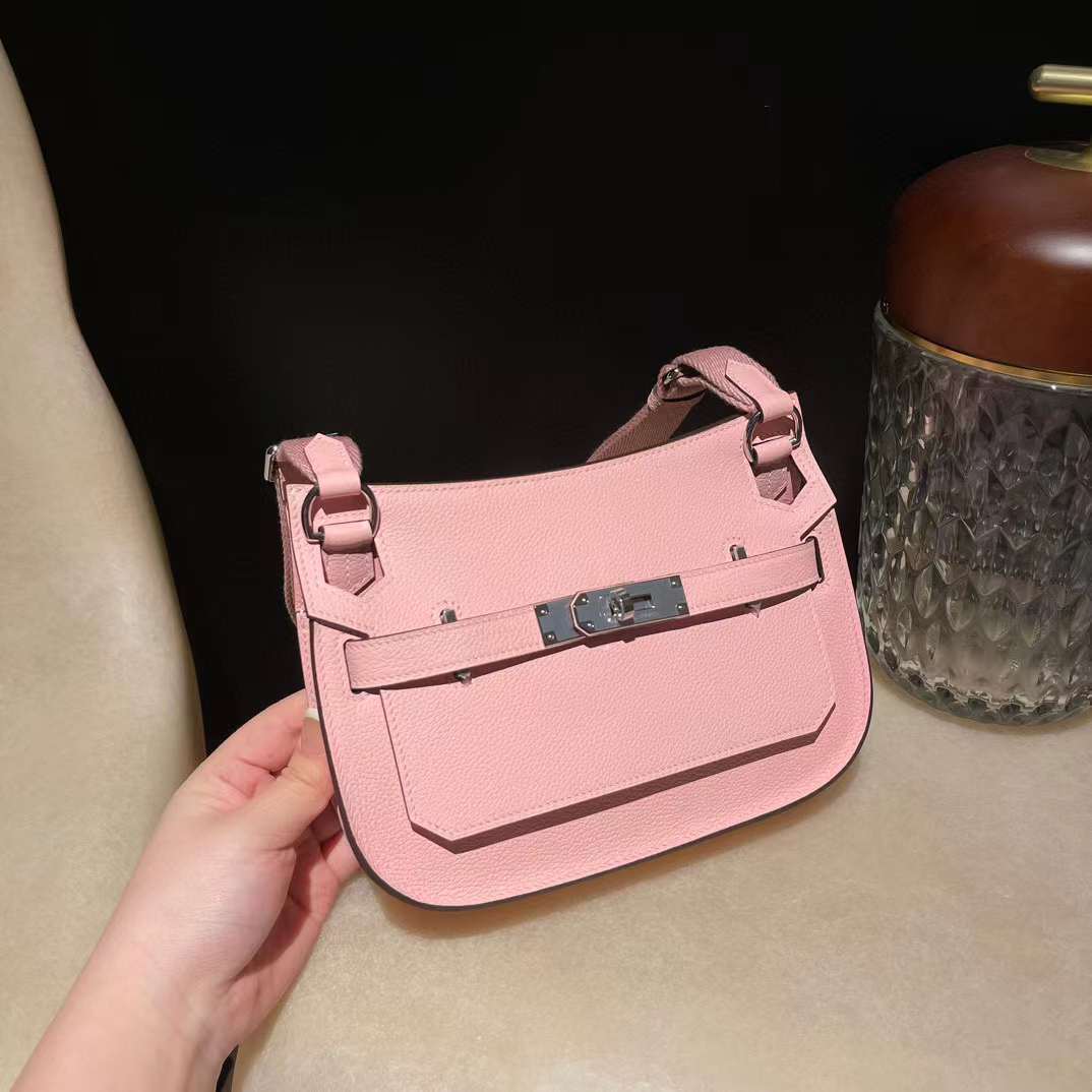 HERMES MINI JYPSIERE CLEMENCE皮 3Q粉色銀扣 吉普賽包