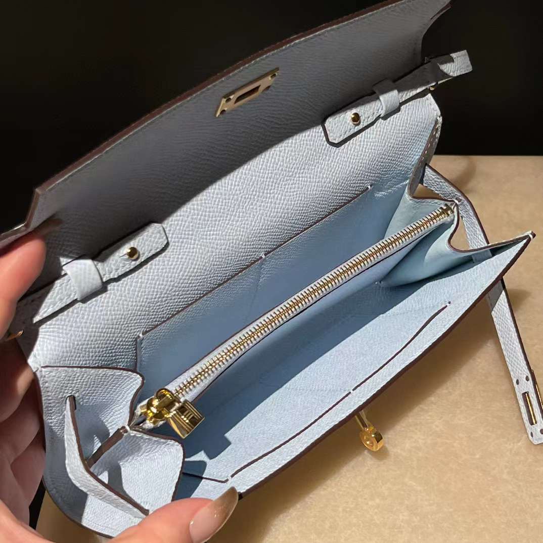 HERMES KELLY TO GO EPSOM皮 T0 霧霾藍 銀扣/金釦