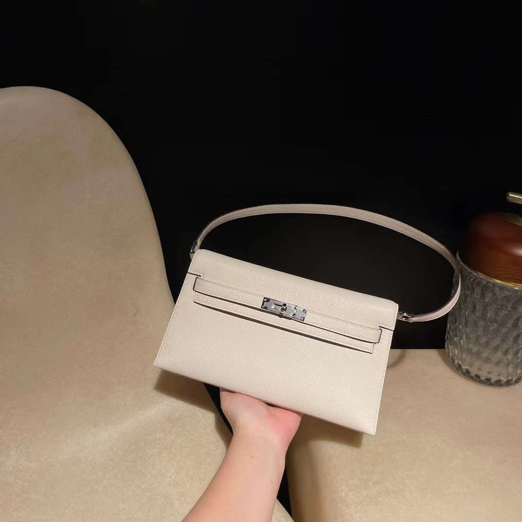 HERMES KELLY ELAN 山羊皮 10奶昔白 銀扣