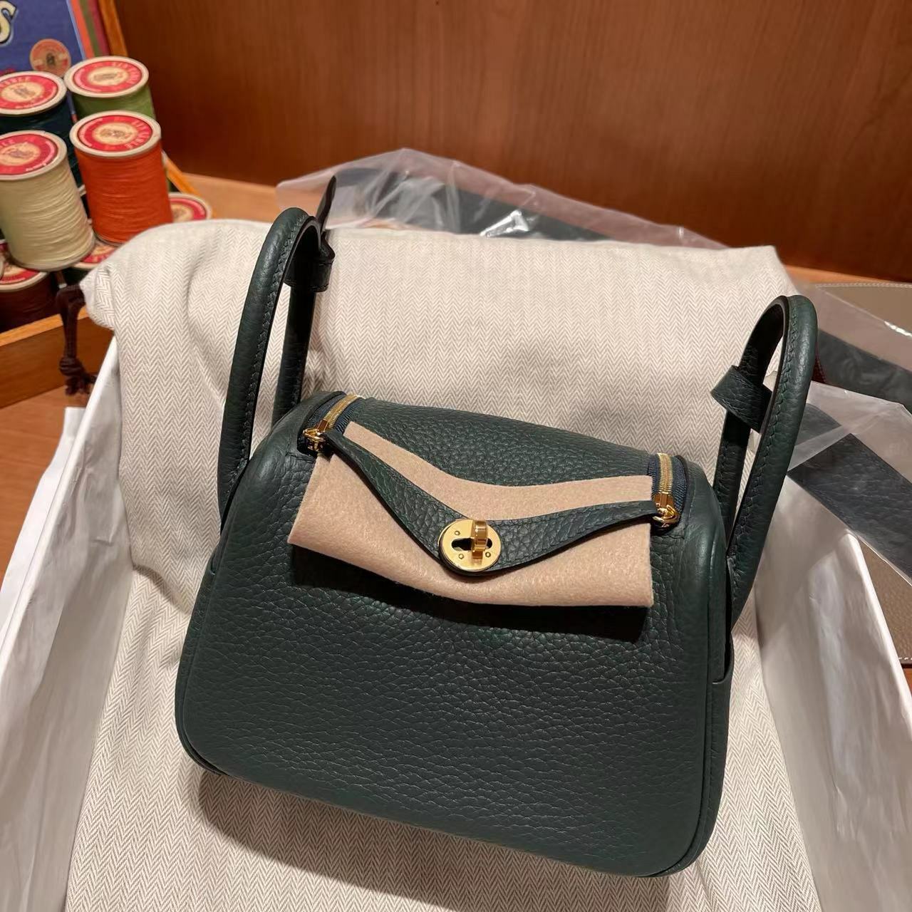 HERMES LINDY CLEMENCE皮 60松柏綠金釦