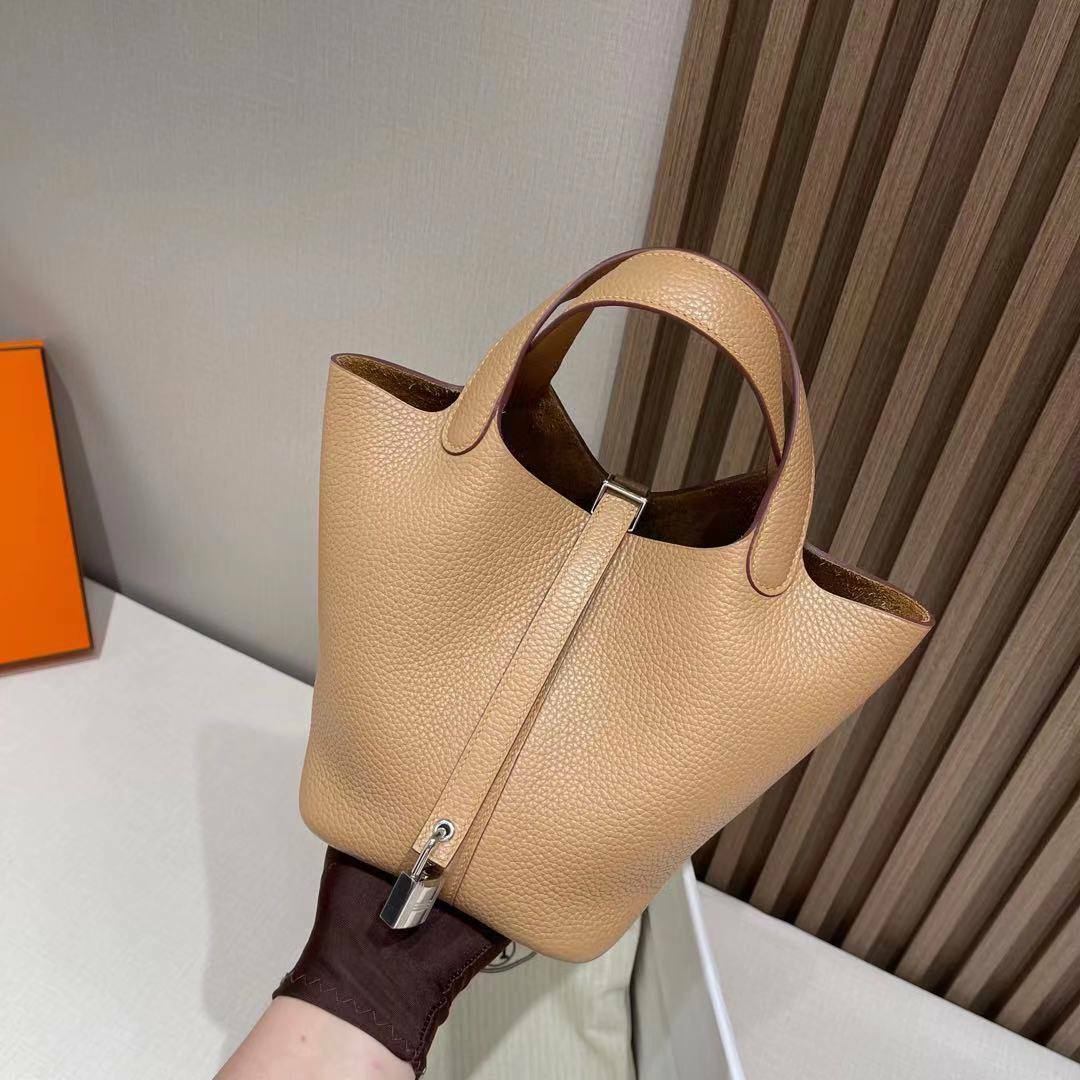 HERMES PICOTIN LOCK 金釦/銀釦 4B餅乾色菜籃子 18/22