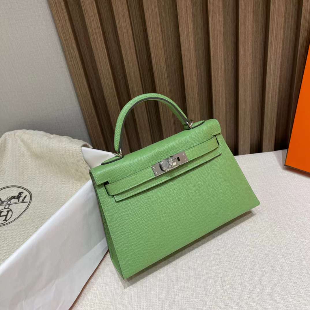 HERMES MINI KELLY 3I 銀釦/金釦蟋蟀綠 EPSOM