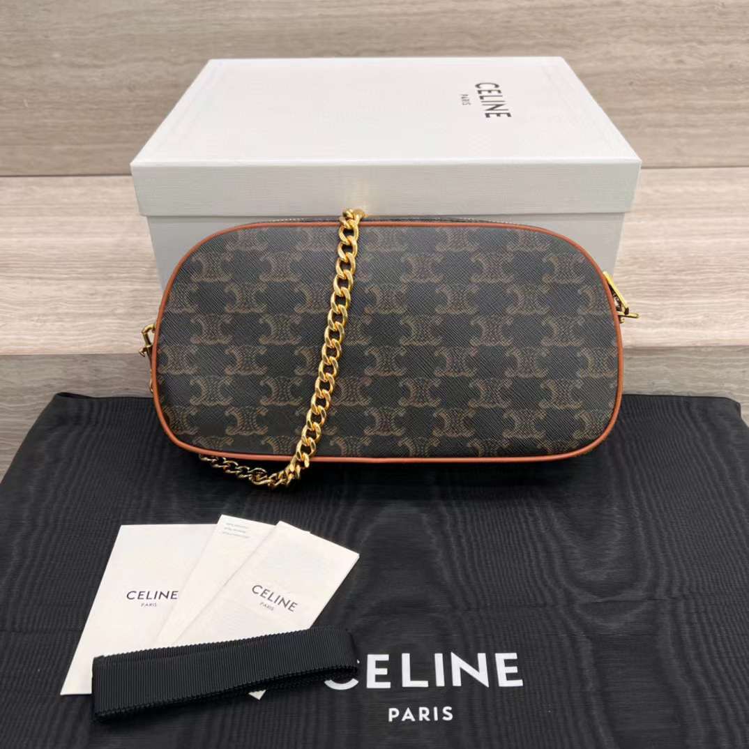 CELINE MUL TIPOCHETTE 標誌老花牛皮革梯形鏈條肩背包/側背包