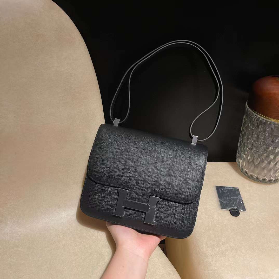 HERMES CONSTANCE 新款 EPSOM皮 89黑色銀釦康康包 24CM