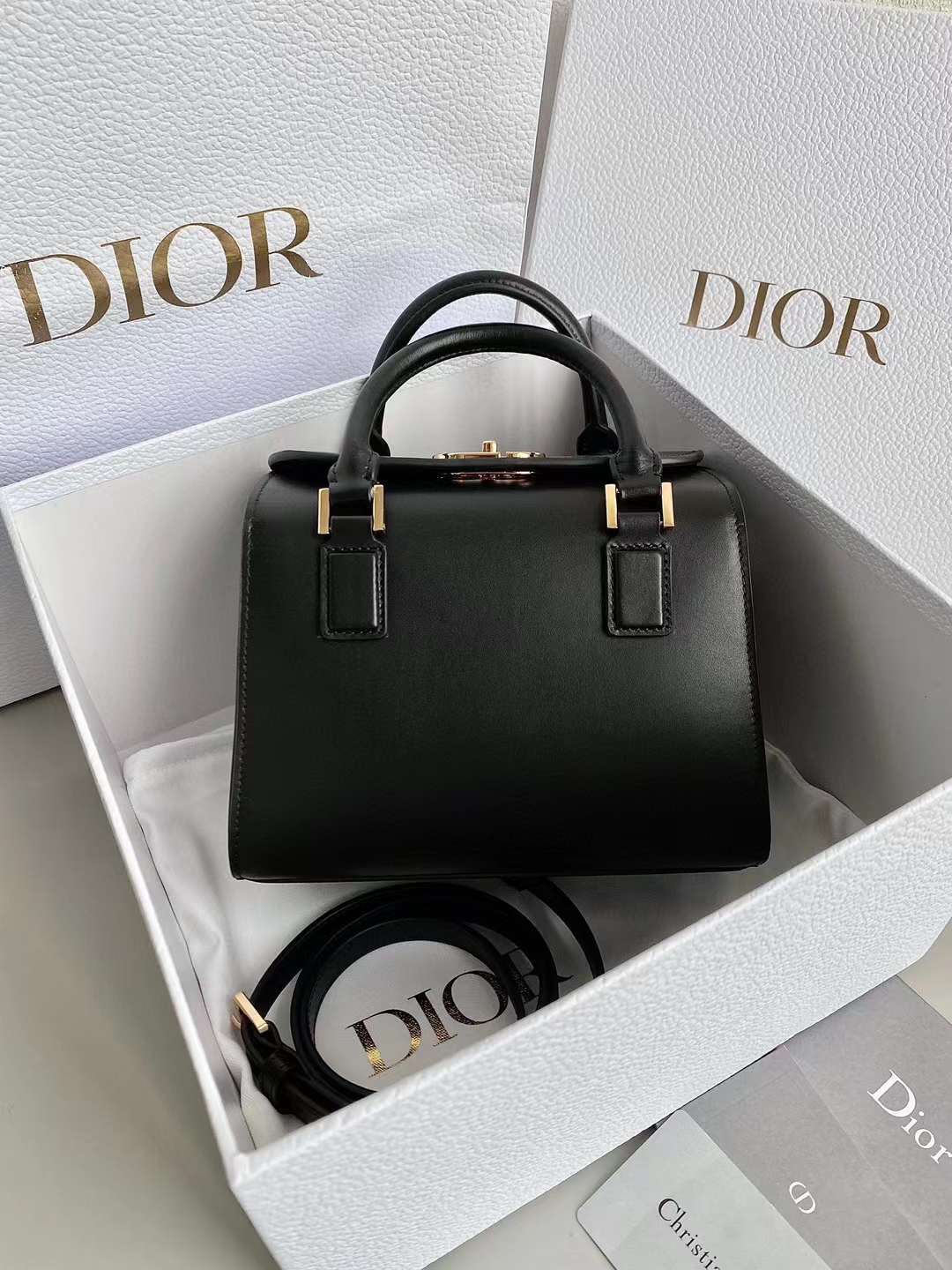 DIOR BOSTON 斜背包/手提包 全皮黑小號
