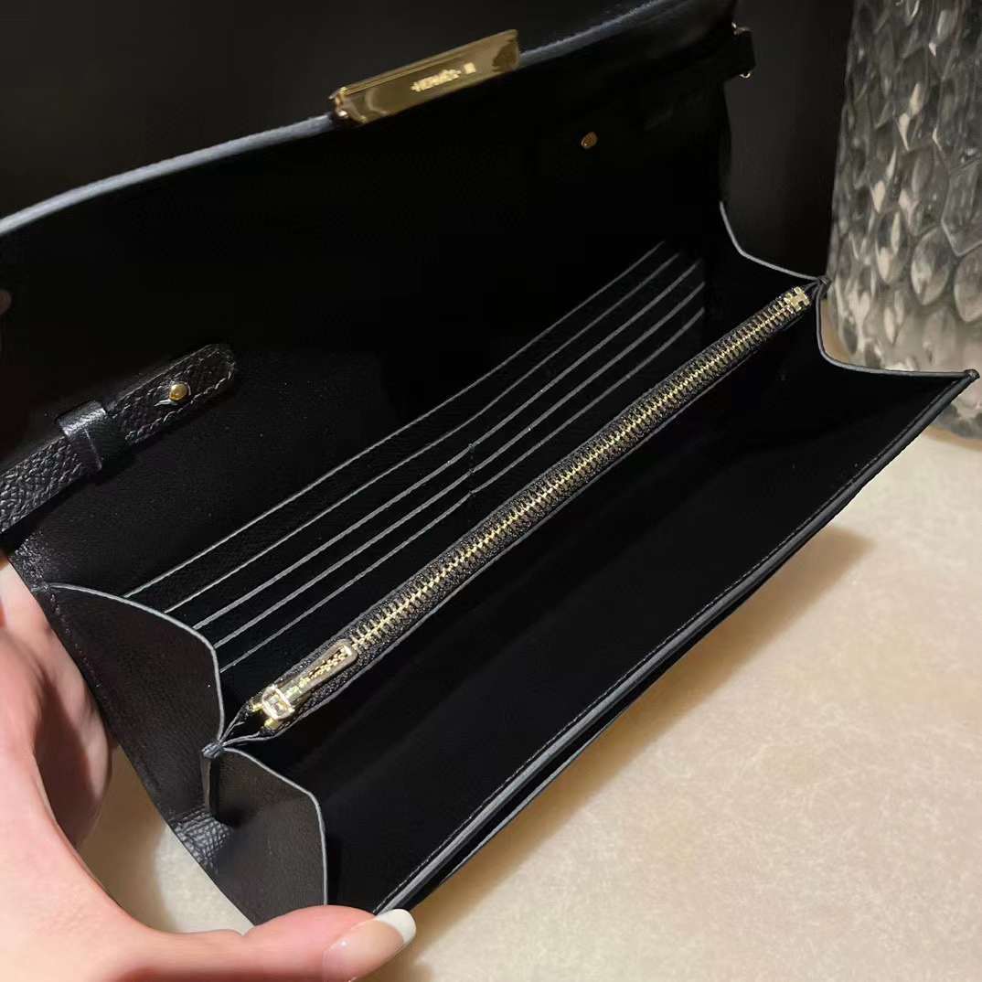 HERMES CONSTANCE LONG TO GO WOC EPSOM 89黑色 金扣