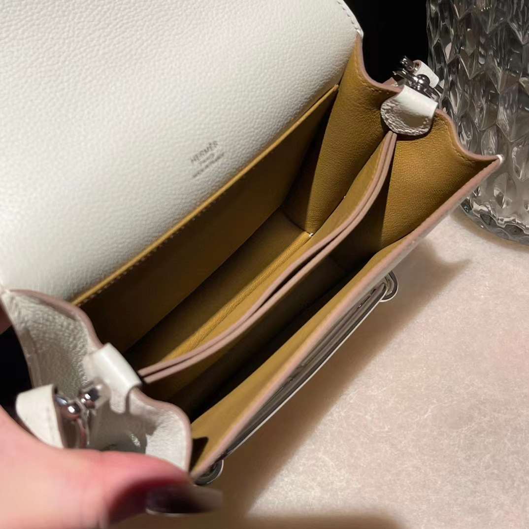 HERMES ROULIS MINI EVERCOLOR皮 0T蘑菇白拼4B餅乾色 18cm