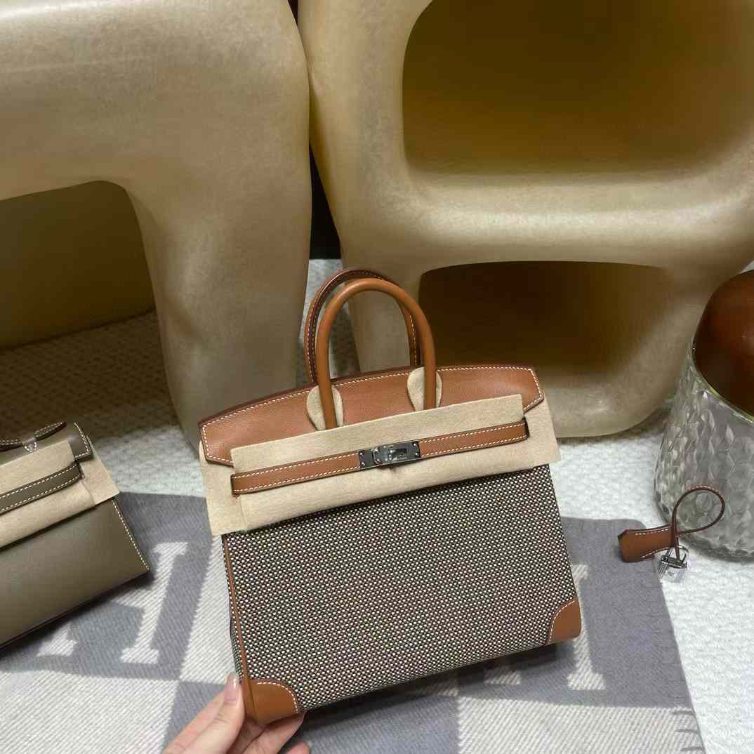 HERMES BIRKIN 25CM 華夫格紋 37金棕 銀扣 TOGO小牛皮 鉑金包