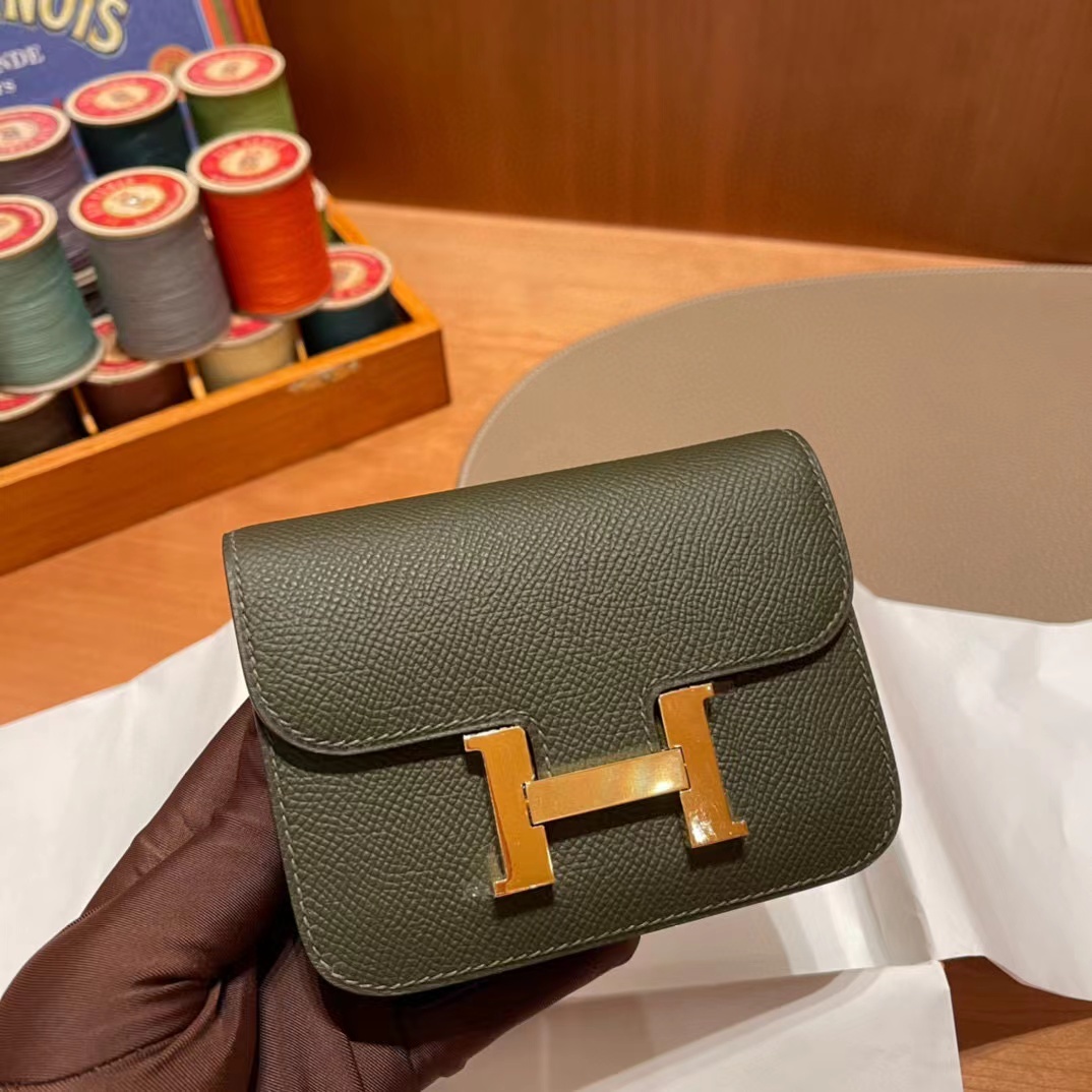 HERMES CONSTANCE SLIM WALLET C6 灰綠色康康腰包
