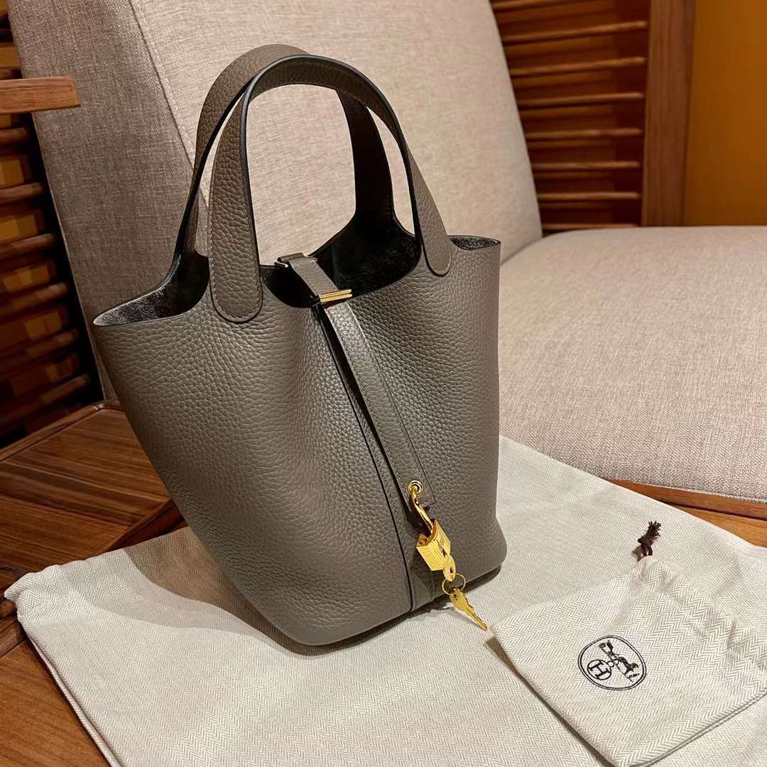 HERMES PICOTIN LOCK CLEMENCE皮 8F 錫器灰 菜籃子 18/22