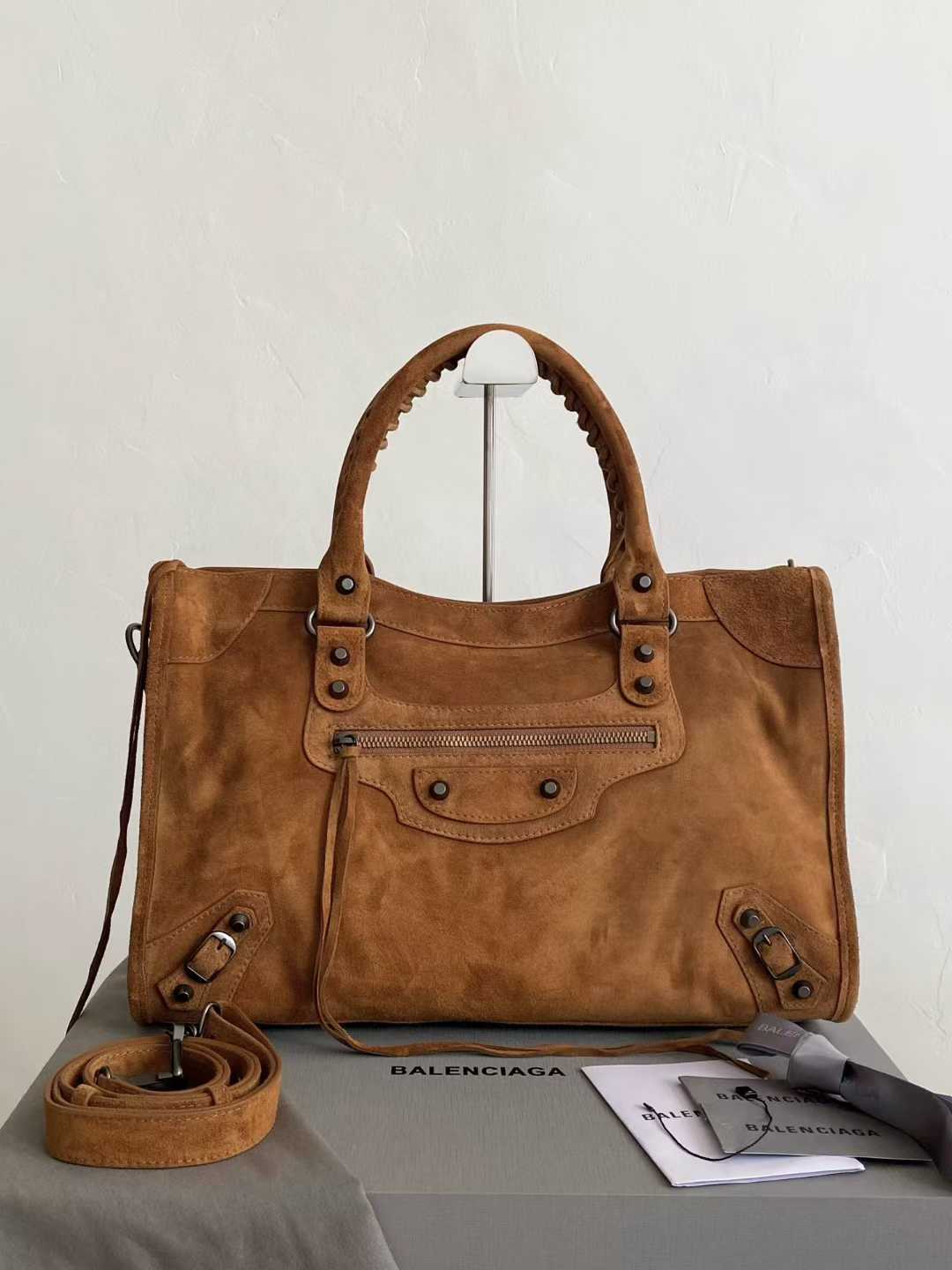 BALEN_GAGA le city 機車包 中號m 麂皮棕