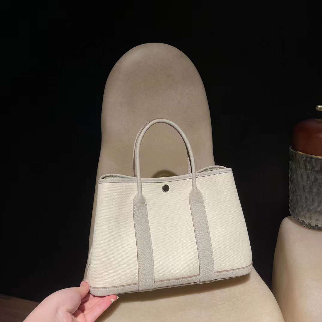 HERMES GARDEN PARTY BAG TPM 帆布 8L冰川白 銀釦 30CM
