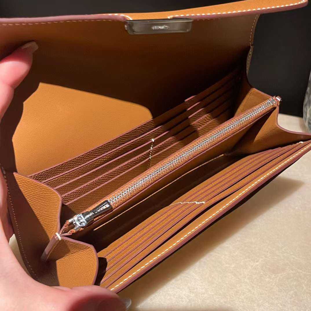 HERMES CONSTANCE EPSOM皮 37金棕 銀釦 長夾/手拿包