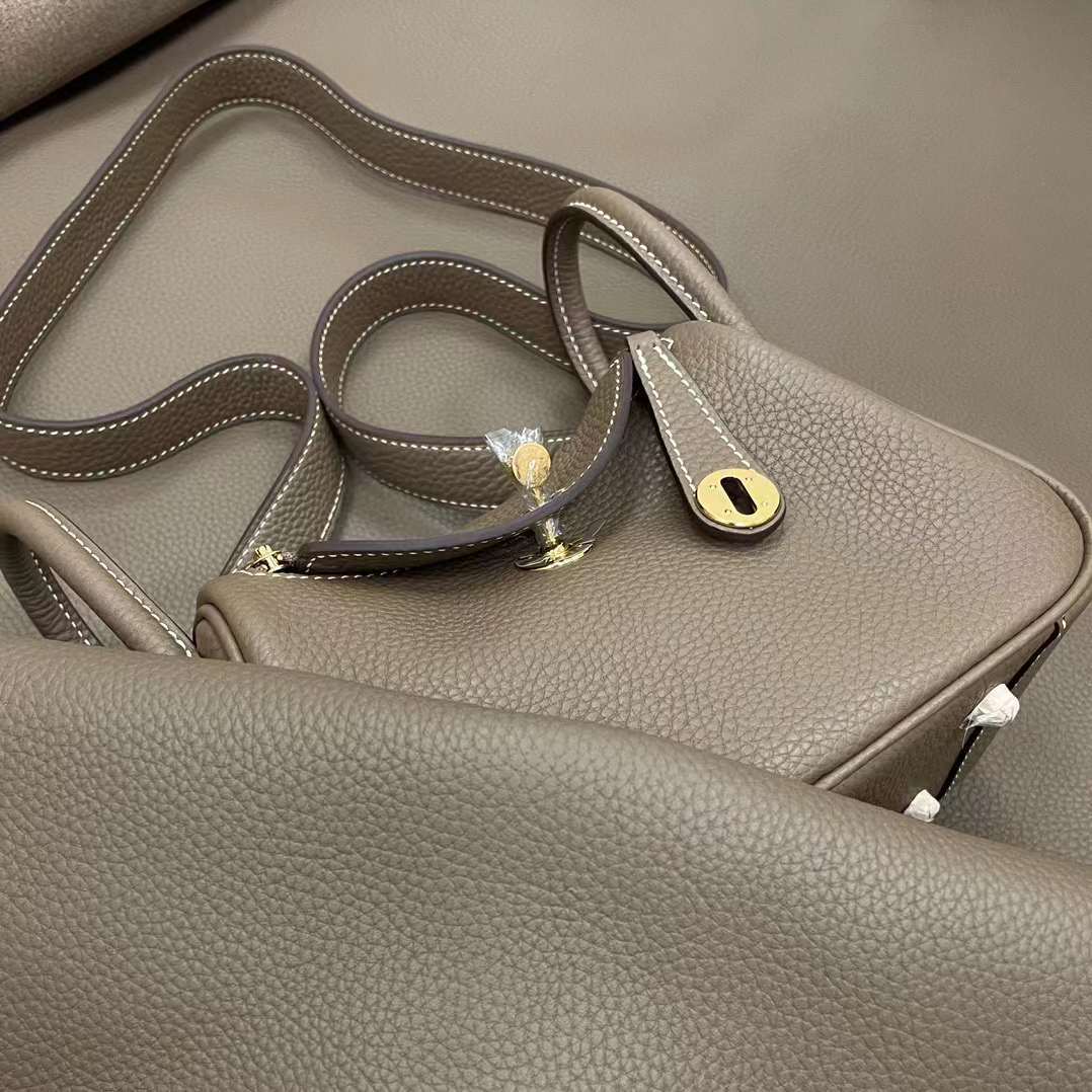 HERMES LINDY CLEMENCE皮 18大象灰轉釦手提/肩背兩用包