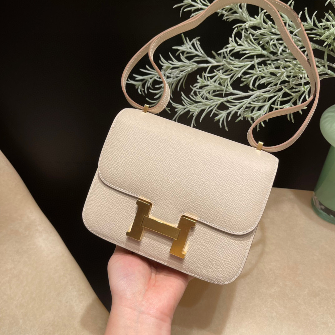 HERMES CONSTANCE EPSOM 皮 10 CRAIE 奶昔白金釦康康包 14/18/24 [HE0007-450-500-550]