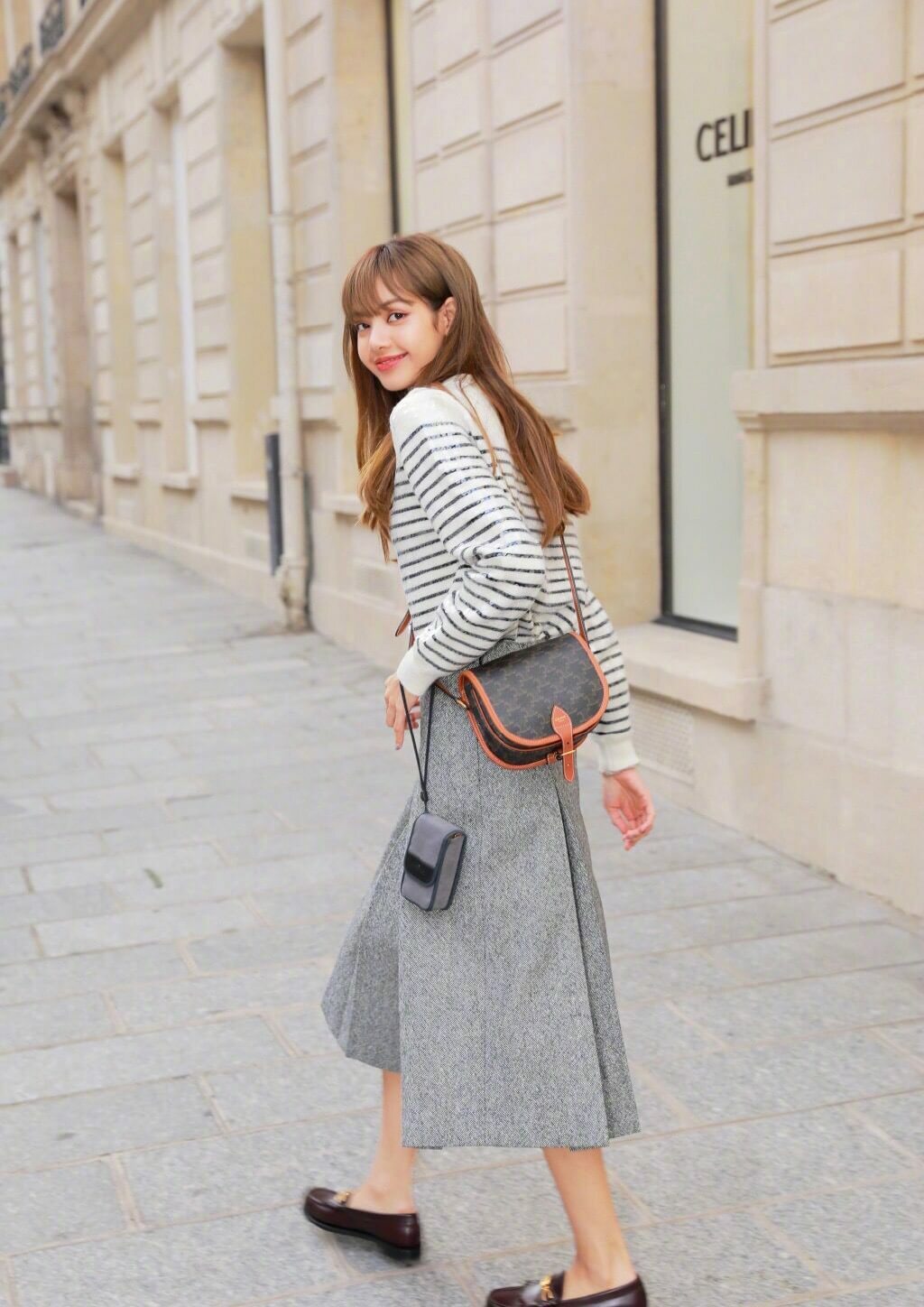 CELINE TRIOMPHE帆布FOLCO 中型 經典老花馬鞍包