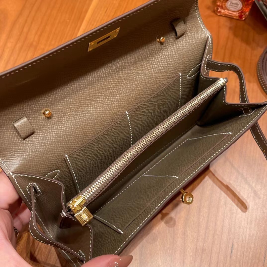 HERMES KELLY TO GO EPSOM皮 18 大象灰 金釦