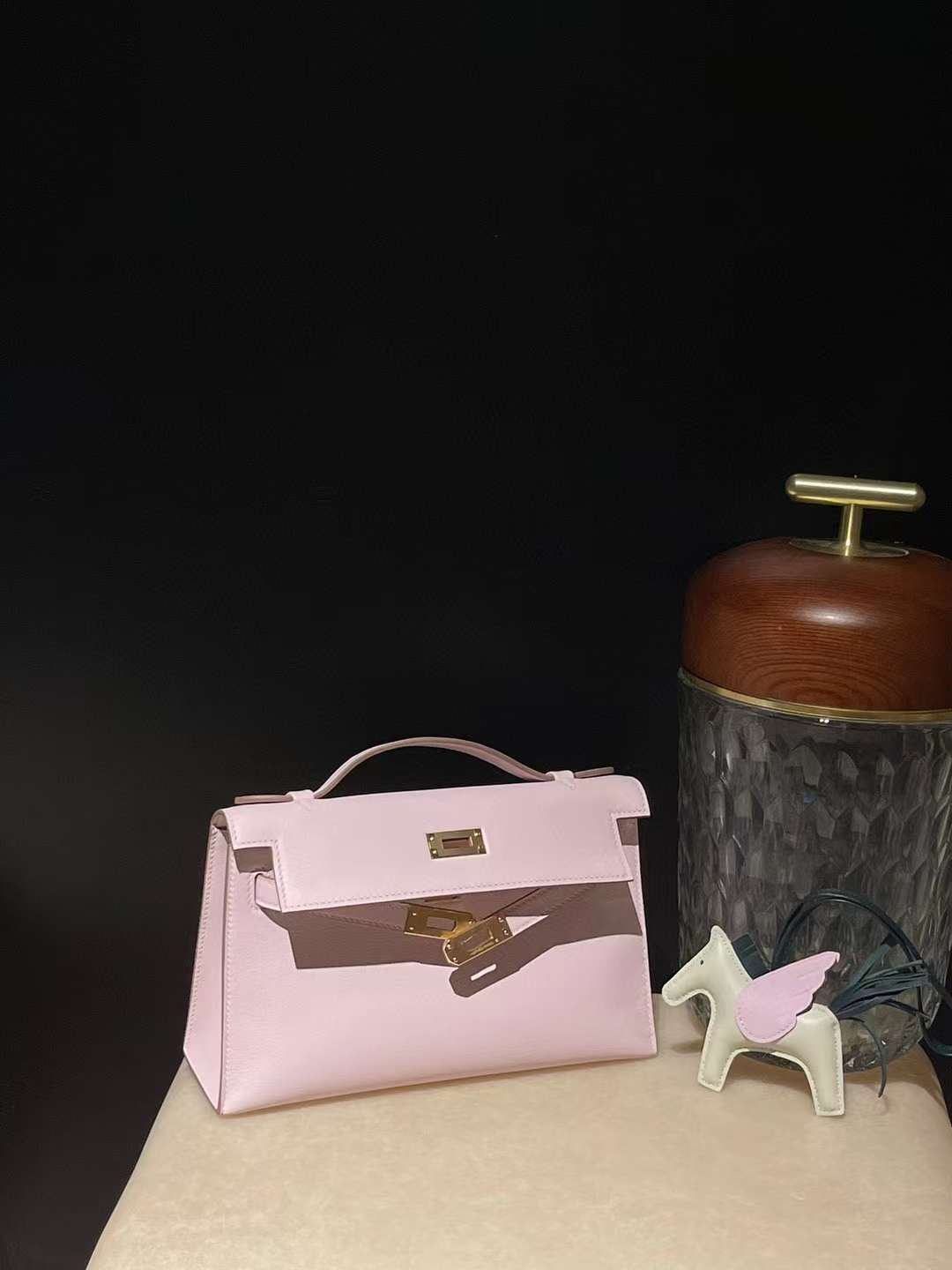 HERMES MINI KELLY POCHETT 一代手拿包 SWIFT皮 09 夢幻粉紅紫 金扣