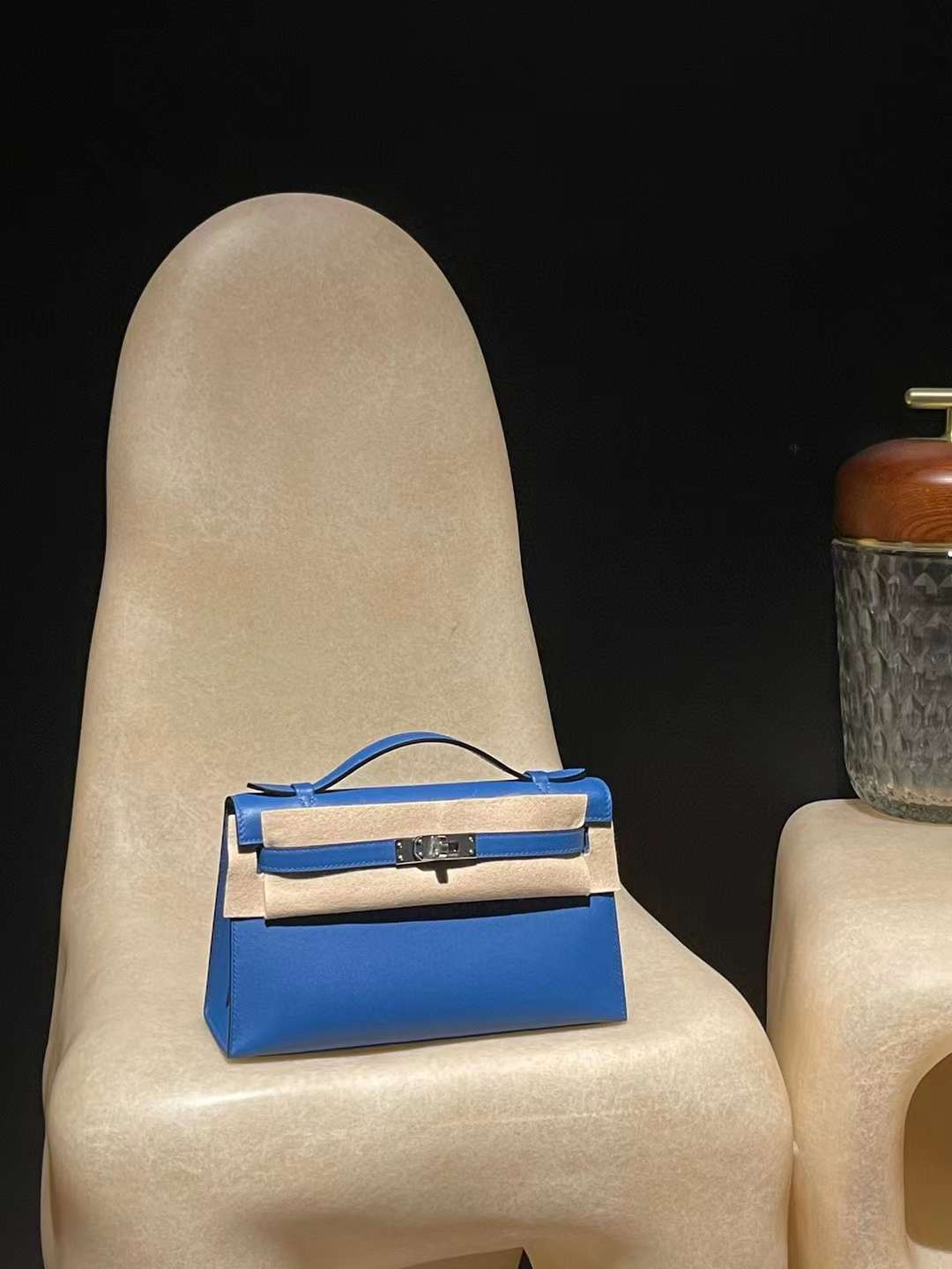 HERMES MINI KELLY POCHETT 一代手拿包 SWIFT皮 71法國藍 銀扣