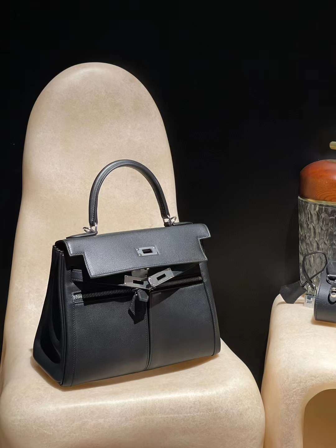 HERMES KELLY LAKIS 28CM SWIFT 89黑色 銀扣