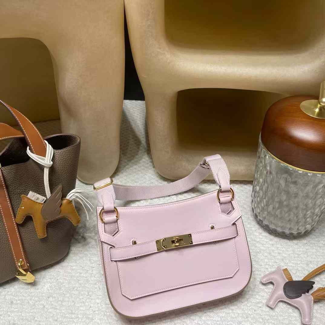 HERMES MINI JYPSIERE SWIFT皮 09夢幻粉紅紫 金扣 吉普賽包