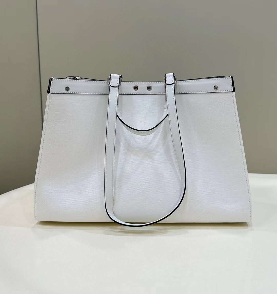 FENDI X-TOTE FF刺繡黑白雙色帆布手提袋