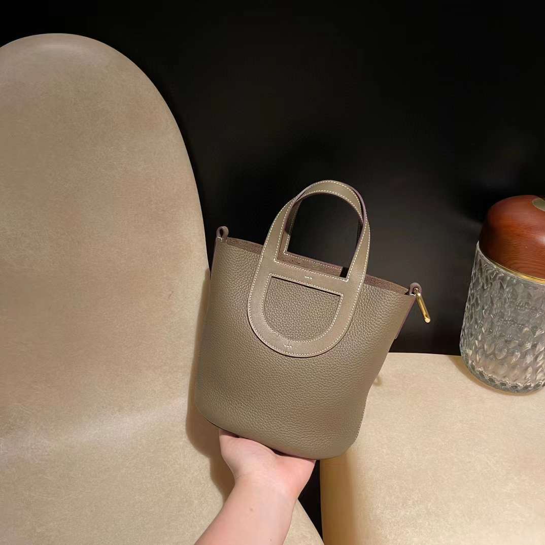 HERMES IN THE LOOP TC 拼SWIFT皮 18大象灰 豬鼻子菜籃子