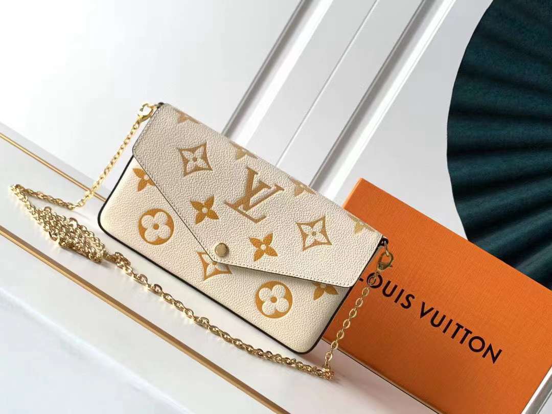 LV FÉLICIE POCHETTE WOC 漸變黃壓印鏈條信封包