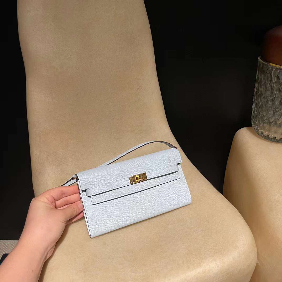 HERMES KELLY TO GO EPSOM皮 T0 霧霾藍 銀扣/金釦