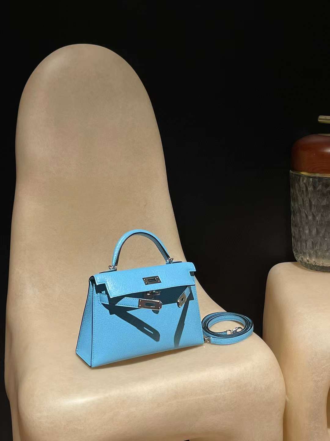 HERMES MINI KELLY 二代山羊皮 N7糖果藍 銀扣
