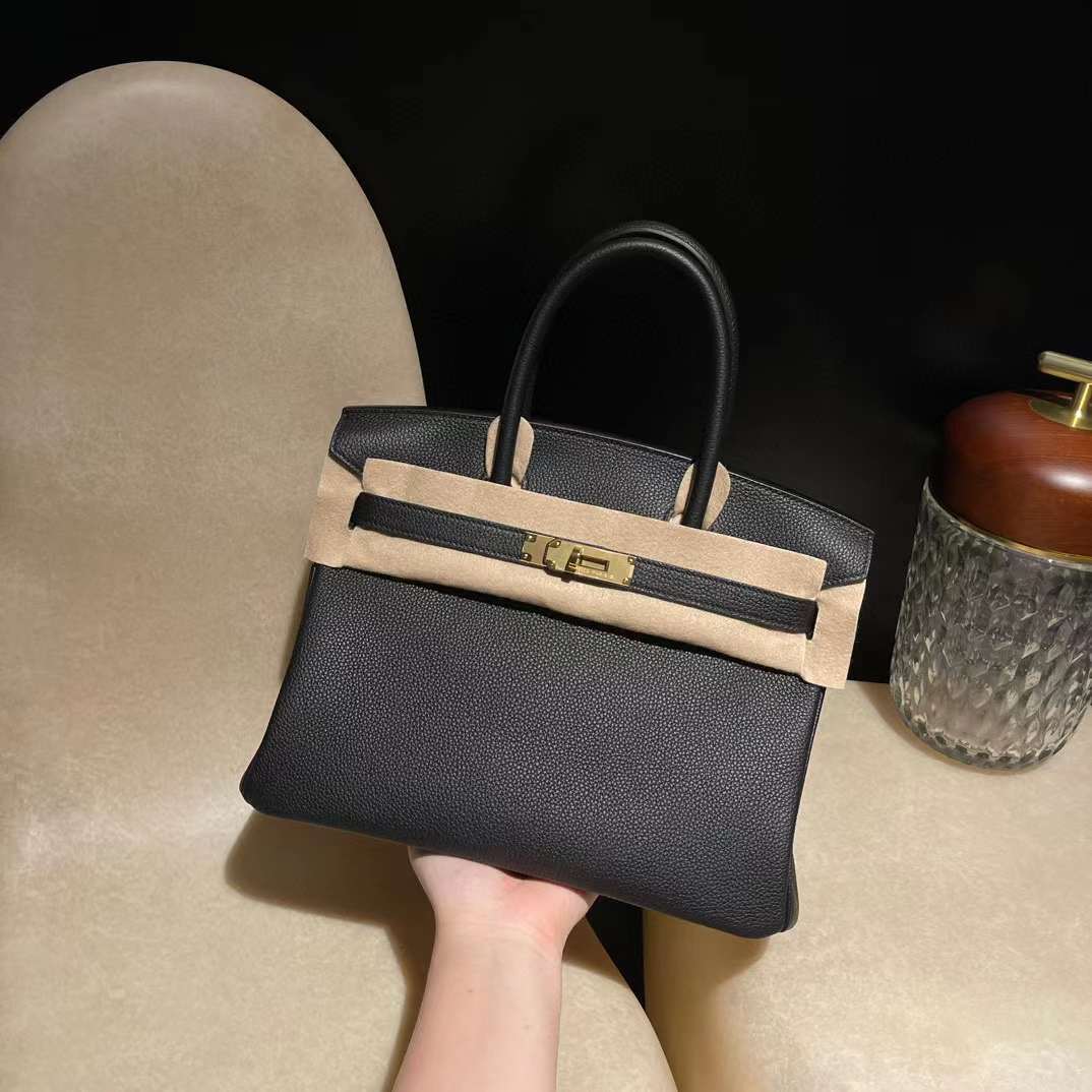HERMES BIRKIN 30CM 法國TOGO小牛皮 黑色內拼55紅 金扣 柏金包