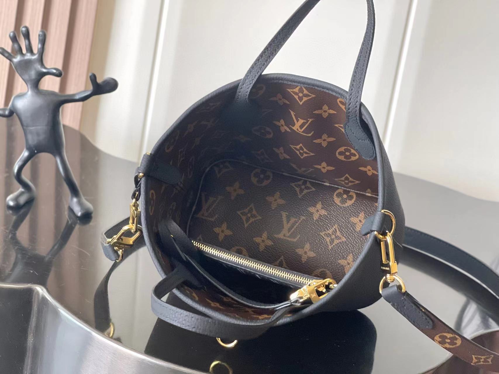 LV NEVERFULL BANDOULIERE INSIDE OUT BB 雙面購物袋 老花/黑色