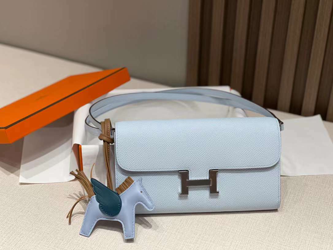 HERMES CONSTANCE LONG TO GO WOC BAG T0 霧藍色銀扣