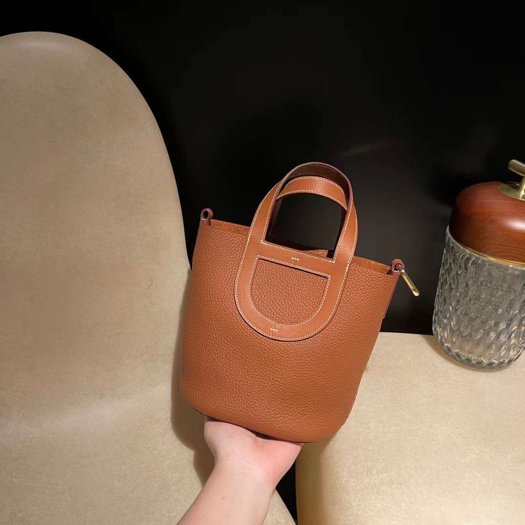 HERMES IN THE LOOP TC 拼SWIFT皮 37金棕 豬鼻子菜籃子